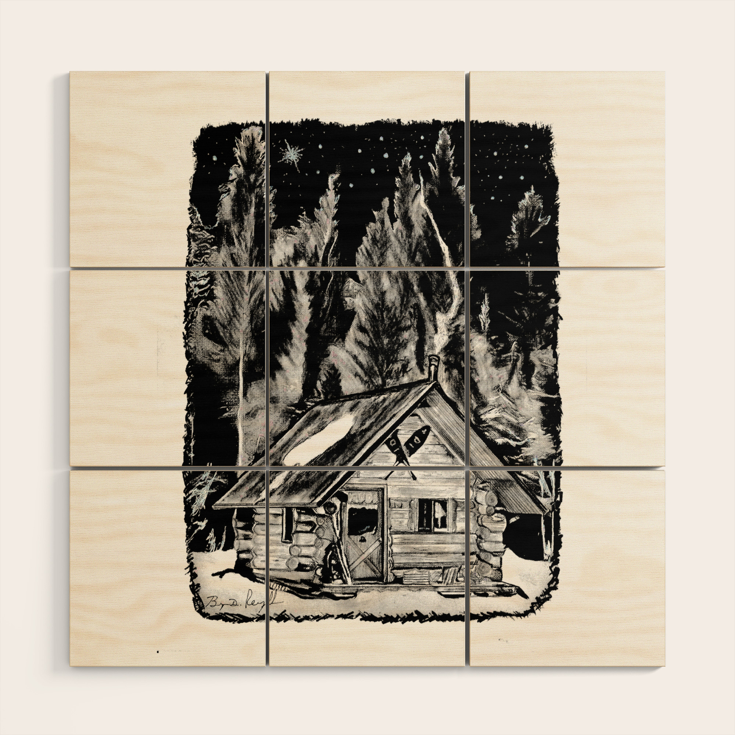 Camp Solace Rustic Log Cabin Drawing Adirondack Mountains Wall Decor Original Art Wood Wall Art By Darkmountainarts Society6