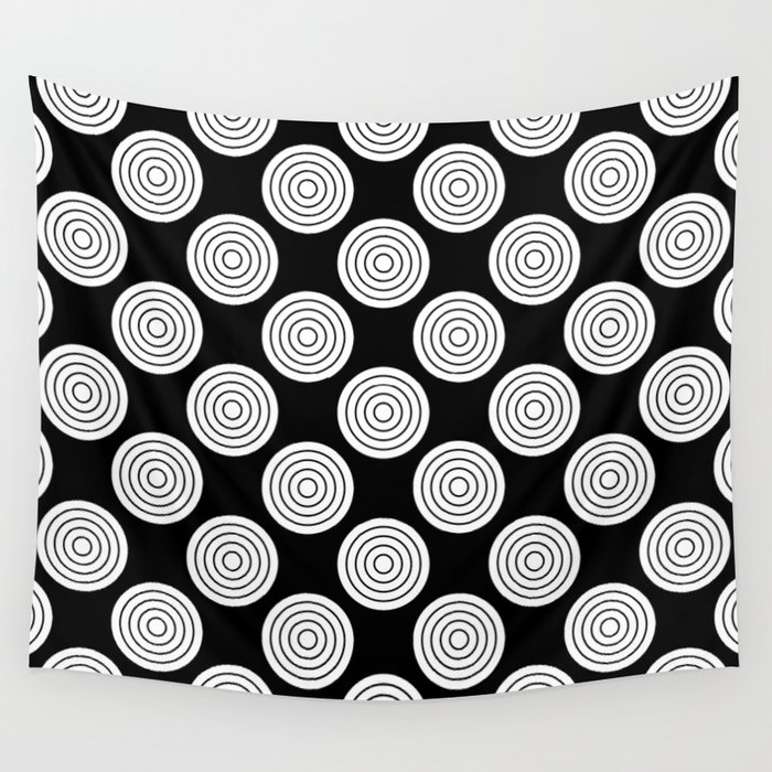 Black N White Simple Circle Pattern Mix And Match Wall Tapestry