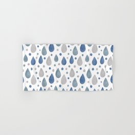 Blue, Grey and White Raindrops Watercolour Pattern Hand & Bath Towel