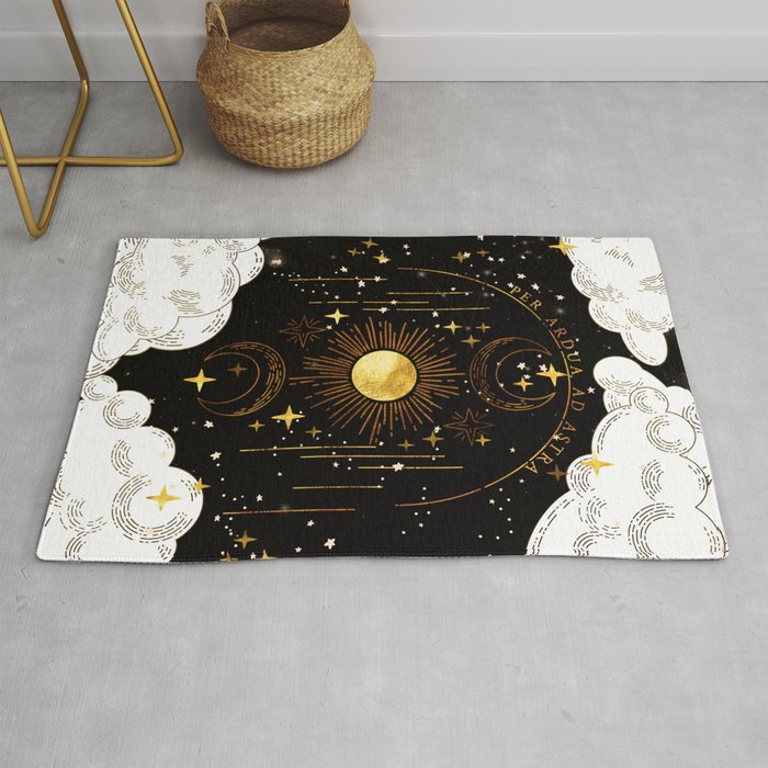 Per Ardua Ad Astra | Sun, Moon and Stars | Divine Witchy Aesthetic Print Rug
