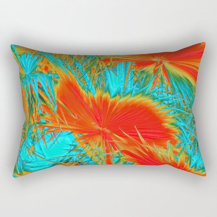 closeup palm leaf texture abstract background in orange blue green Rectangular Pillow