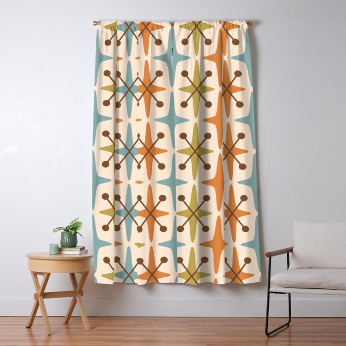 Mid Century Modern Abstract Star Pattern 441 Orange Brown Blue