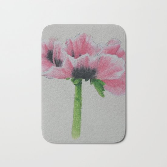 Pink Poppy Sketch Bath Mat
