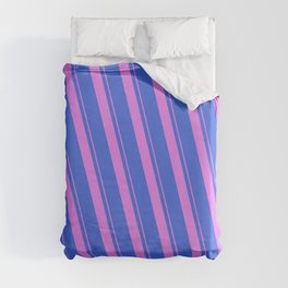 [ Thumbnail: Violet and Royal Blue Colored Lines Pattern Duvet Cover ]