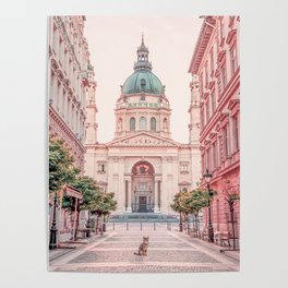 Pink Bazilika Church in Budapest, Hungary Photography  Poster