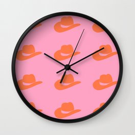 Cowgirl Hat pink orange howdy print Wall Clock