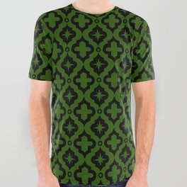 Green and Black Ornamental Arabic Pattern All Over Graphic Tee