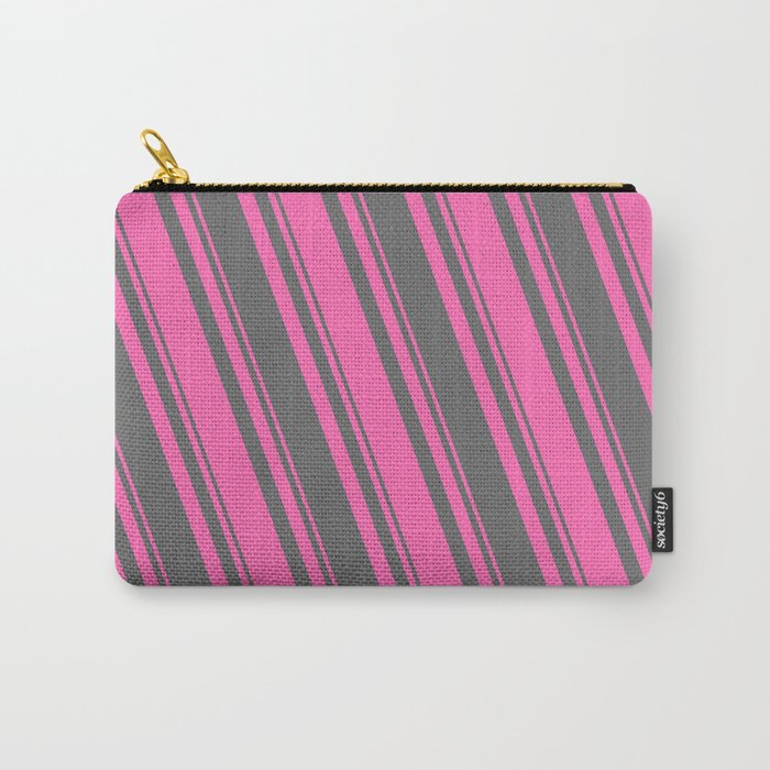 Hot Pink and Dim Grey Colored Pattern of Stripes Carry-All Pouch