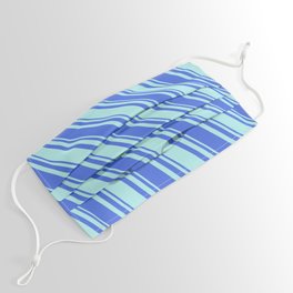 [ Thumbnail: Royal Blue & Turquoise Colored Lined/Striped Pattern Face Mask ]