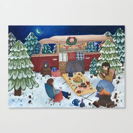 winter camping christmas card Canvas Print