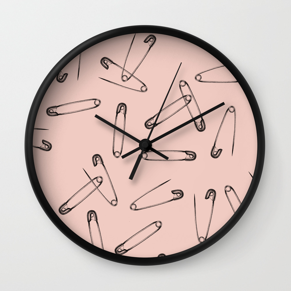 Pink Safety Pin Wall Clock By Smalldrawing Society6