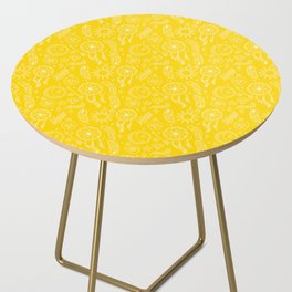 Yellow And White Hand Drawn Boho Pattern Side Table