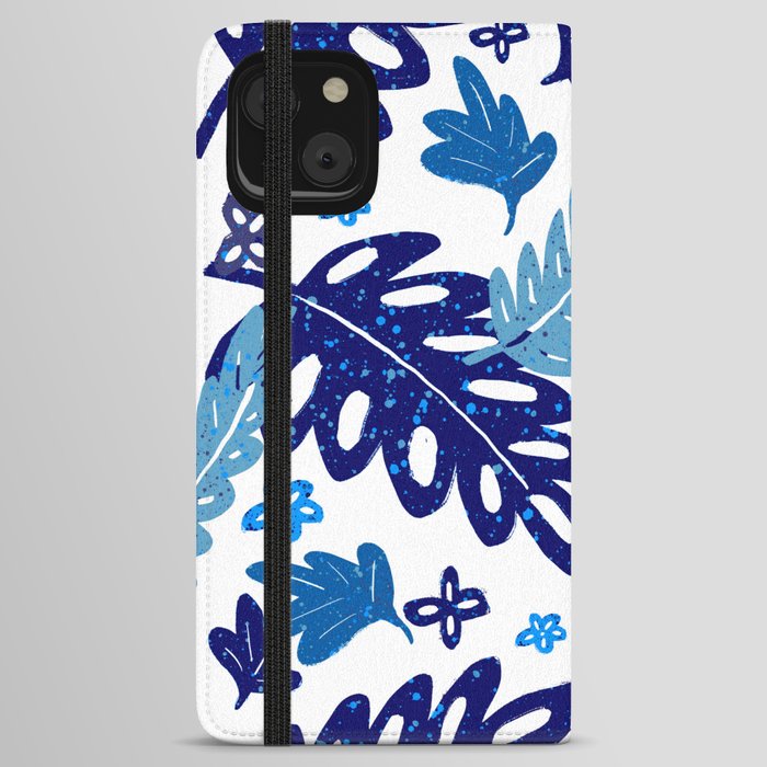Indigo leaf pattern iPhone Wallet Case