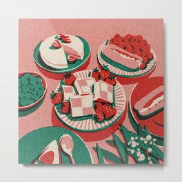Yum Cakes Metal Print | Pattern, Retro, Strawberry, Yum, Digital, Minimalist, Exhibition, Green, Yumyum, Pink 