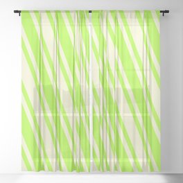 [ Thumbnail: Light Green & Light Yellow Colored Striped Pattern Sheer Curtain ]