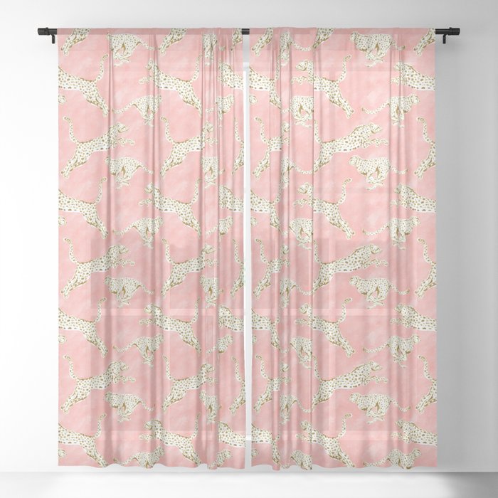 CHEETAH PROWL Blush Gold Cheetahs Sheer Curtain