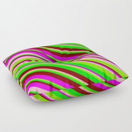 [ Thumbnail: Vibrant Fuchsia, Light Pink, Green, Lime, and Maroon Colored Pattern of Stripes Floor Pillow ]
