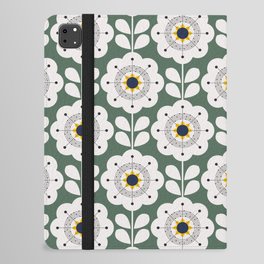 mid century geometric flower pattern on kale green iPad Folio Case