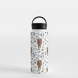 Highland Cow, Highland Cows with Flowers, Flower Crown, Floral Print, Watercolor Water Bottle