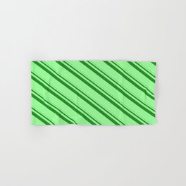 [ Thumbnail: Forest Green & Green Colored Lined/Striped Pattern Hand & Bath Towel ]