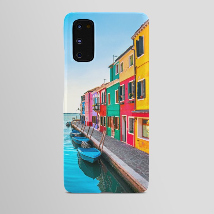 Burano water canal colorful houses and boats, Venice Android Case