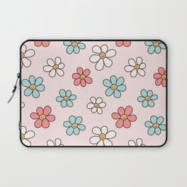 Happy Daisy Pattern, Cute and Fun Smiling Colorful Daisies Laptop Sleeve