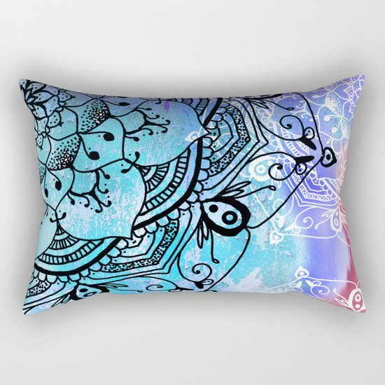 Bohemian Secret Blue & Pink Mandala Design Rectangular Pillow
