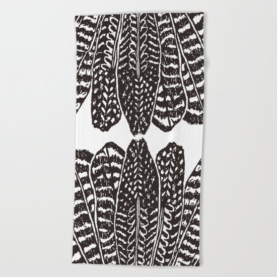 TRIBAL FEATHERS - BLACK Beach Towel