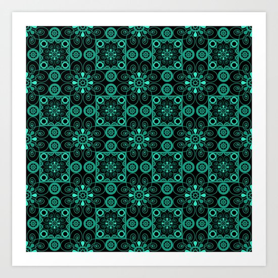 Turquoise and black pattern . Art Print