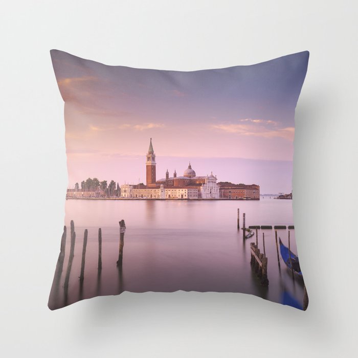 Venice lagoon, San Giorgio church and gondolas at sunrise. Italy Throw Pillow