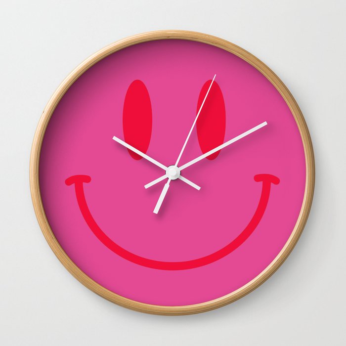 Large Pink and Red Vsco Smiley Face Pattern - Preppy Aesthetic Wall Clock