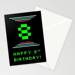 [ Thumbnail: 8th Birthday - Nerdy Geeky Pixelated 8-Bit Computing Graphics Inspired Look Stationery Cards ]