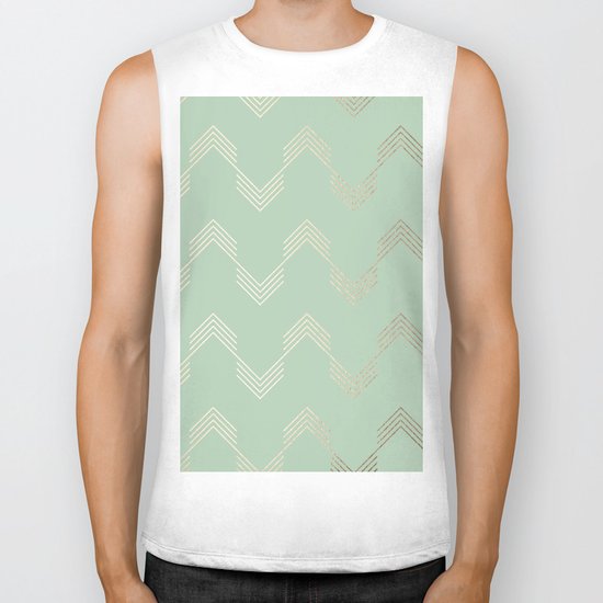 Simply Deconstructed Chevron in White Gold Sands and Pastel Cactus Green Biker Tank