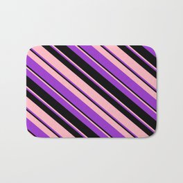 [ Thumbnail: Light Pink, Dark Orchid, and Black Colored Lines/Stripes Pattern Bath Mat ]