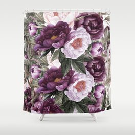 Purple Plum Pink Watercolor Peonies and Greenery Shower Curtain