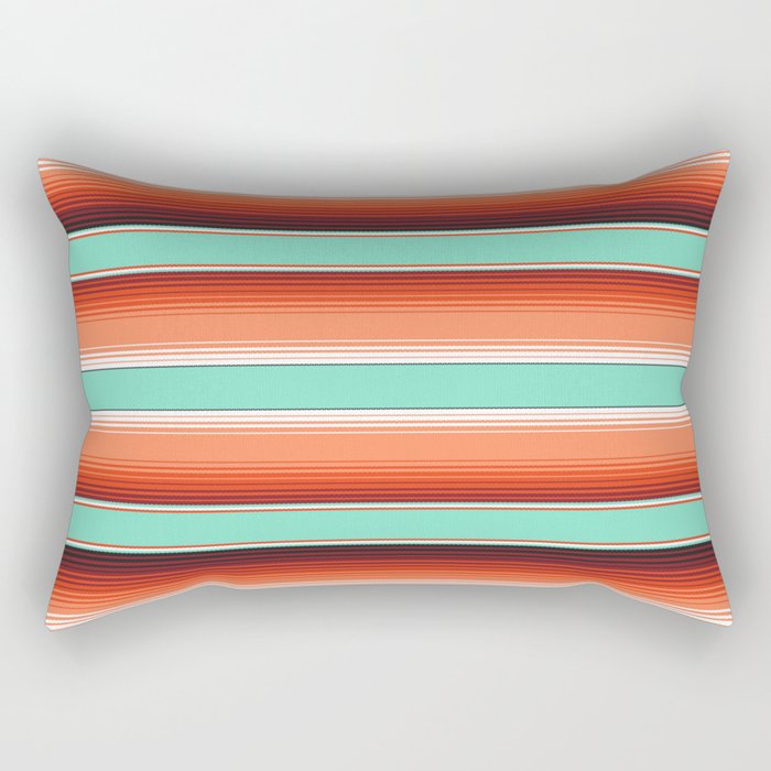 Teal Turquoise and Burnt Orange Southwest Serape Blanket Stripes Rectangular Pillow