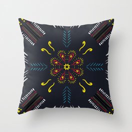 Floral geometric pattern, dark blue, red and yellow Throw Pillow