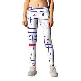 Mid-Century Modern Kinetikos Pattern in Red White and Blue Leggings