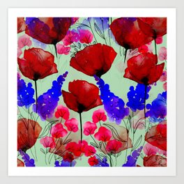 Flower Tapestry Blooming Poppies Artsy Print Wall Hanging Decor