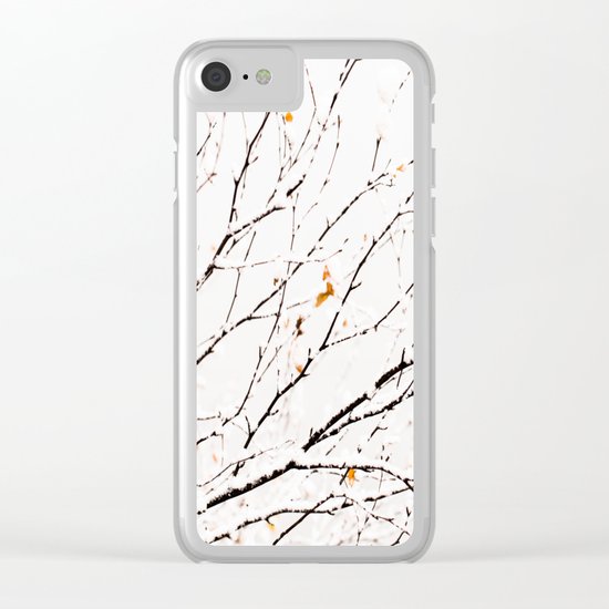Snowy birch twigs and leaves Clear iPhone Case