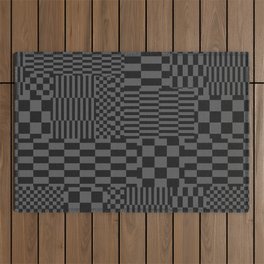 Glitchy Checkers // Grayscale Outdoor Rug
