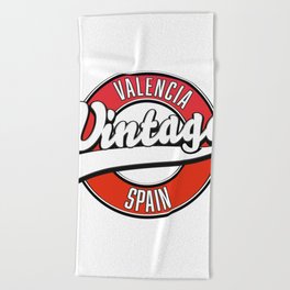 valencia spain retro style logo Beach Towel