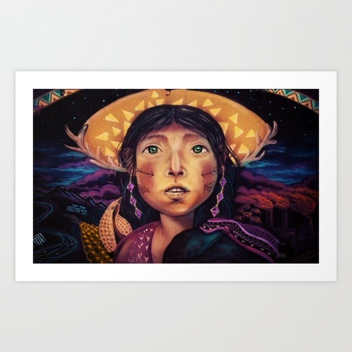 Bolivian Young Woman in the Andes Mountains Global Warming Street Art Art Print