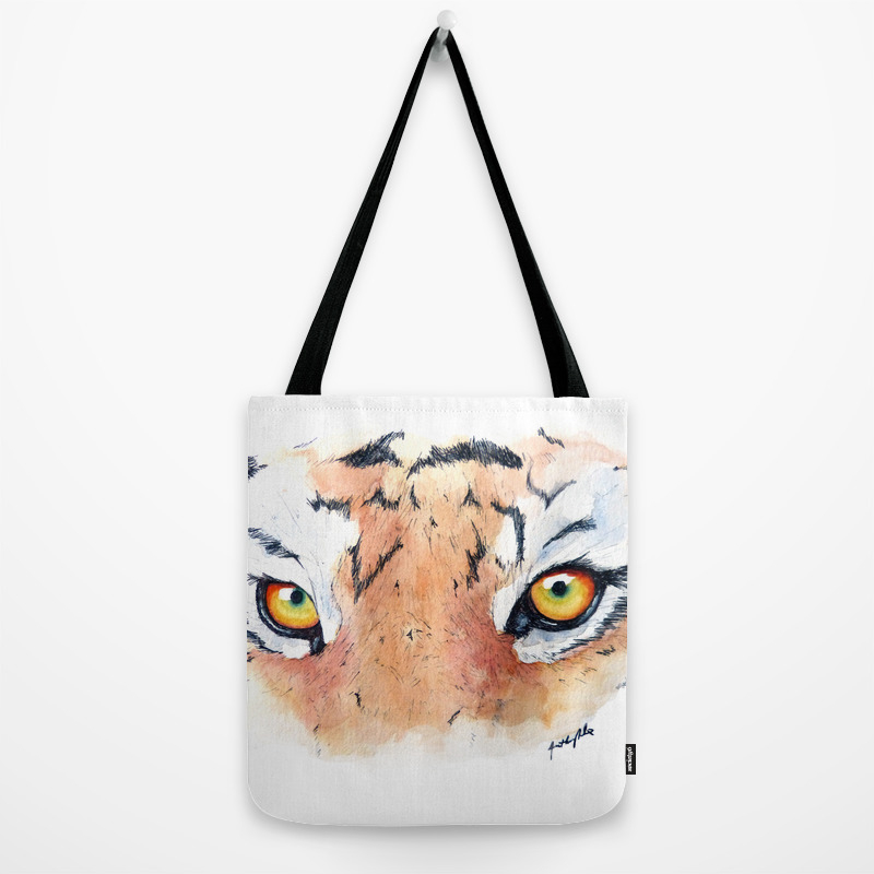 Tiger Eyes Realistic Watercolor Painting Tote Bag By Anthonynold