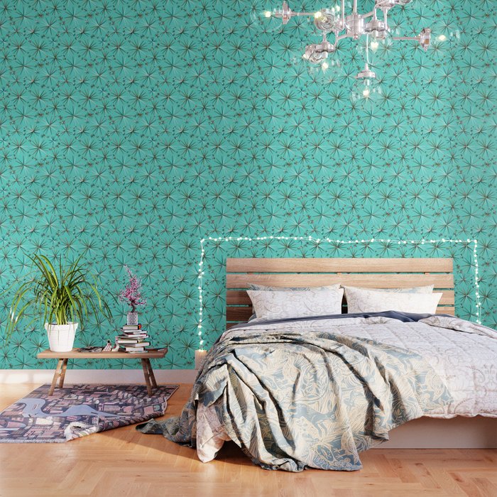 Mid Century Modern Sputnik Pattern Robin S Egg Blue Wallpaper By Mmgladn10