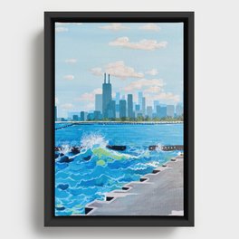 City on the Lake Framed Canvas