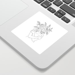 Woman with peonies line art Sticker