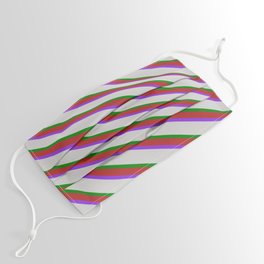[ Thumbnail: Red, Purple, Light Grey & Green Colored Lines Pattern Face Mask ]