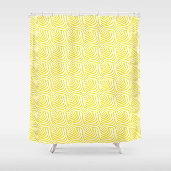 Modern Yellow Striped Shells Pattern Shower Curtain