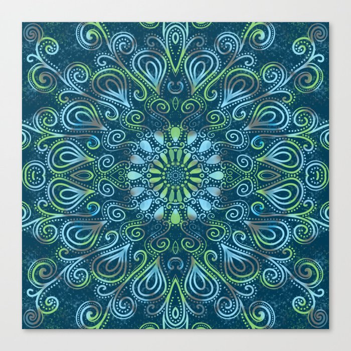 Dreamy Blue Green Mandala Canvas Print